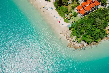 Sandy beach with villas and turquoise ocean in Florianopolis, Brazil. Aerial view © artifirsov