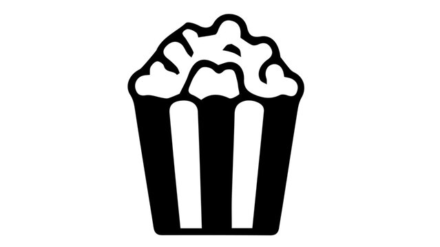 Minimalist popcorn bucket vector icon, black and white cinema snack illustration, movie theater popcorn box graphic for entertainment branding