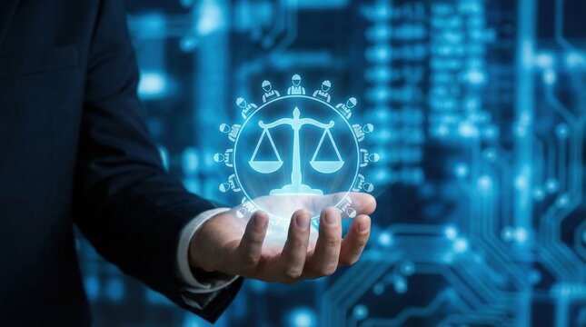 Employment labor law concept with HR manager holding legal services icon for company online support