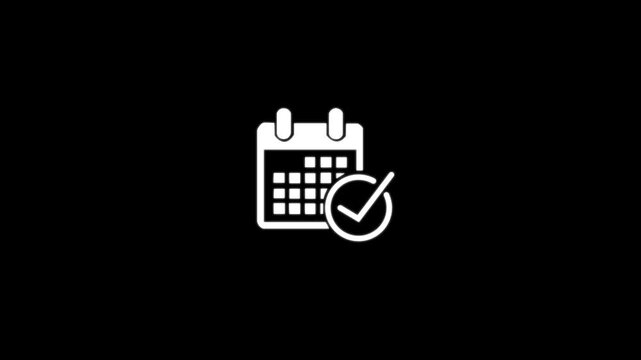 Calendar icon animation with bold thick mark on clean white background symbolizing schedule date event reminder concept digital motion graphic isolated design