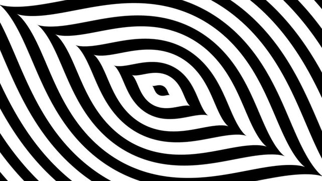 Black and White Optical Illusion Loop 4K. Hypnotic monochrome geometric abstract eye pattern animation background.