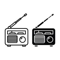 Fototapeta premium Vintage radio receivers with antennas on display. Classic analog broadcast devices for retro communication and music listening.
