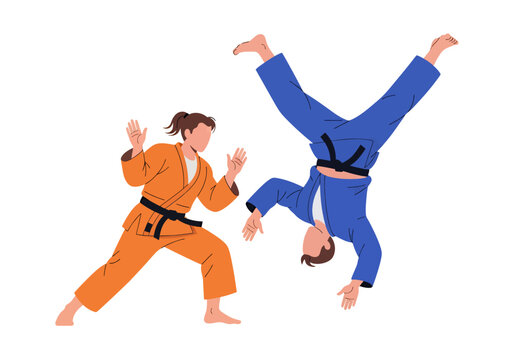 Two man practicing judo martial arts, vector illustration design