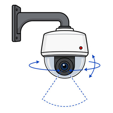 Speed dome PTZ camera vector icon. Linear CCTV security system element of wall-mounted panoramic outdoor surveillance IP camera.