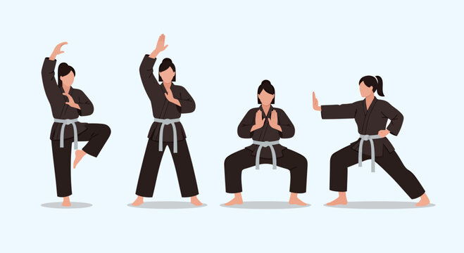 Vector illustration design various pose pencak silat, A traditional martial arts form Indonesia