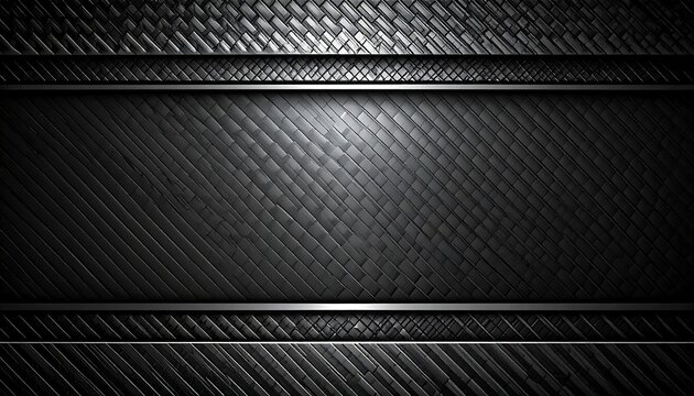 Dark metallic carbon fiber background texture with polished steel banner frame and woven pattern