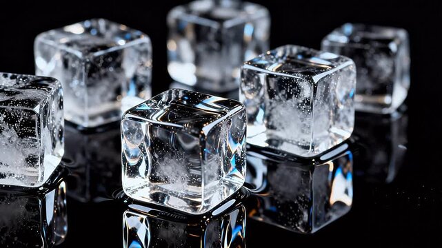 Ice cubes on reflective surface