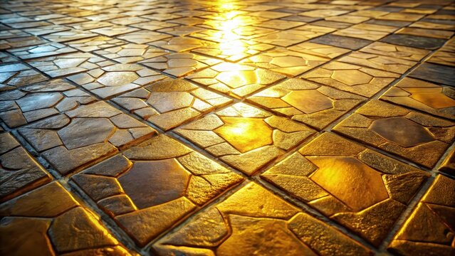 A subtle mosaic of golden cement patterns stretches across the ancient stone floor