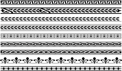 Ancient Greek Border Silhouette Vector Set Featuring Classic Meander Patterns Laurel Leaves Geometric Dividers and Fleur De Lis Framework Graphic Designs © Mdlutfar