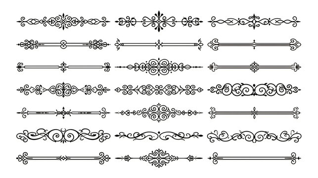 Set of vintage decorative dividers and borders isolated on white background