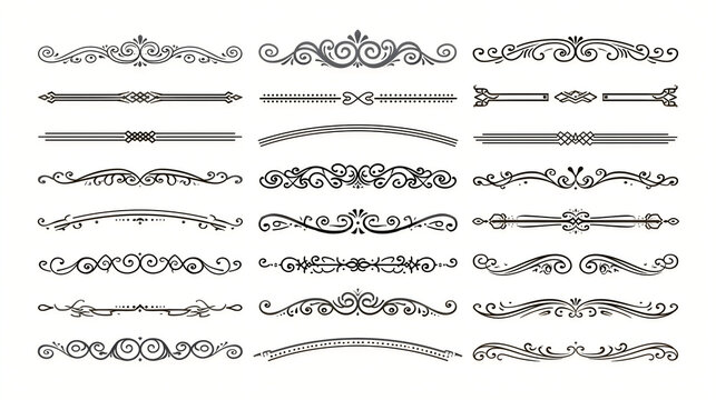 Set of vintage decorative dividers and borders, calligraphic elements for design, isolated on white background