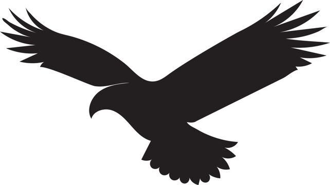 Majestic eagle silhouette in flight, black hawk bird vector icon, soaring predator raptor profile for logo design and branding