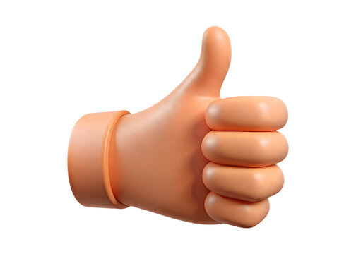 Thumbs Up Hand Gesture 3D Realistic Peach Color White Background Stock Photo