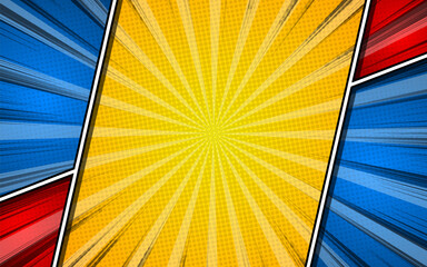 Fototapeta premium Comic book page concept with halftone rays radial effects. Vector illustration