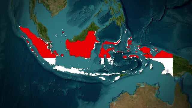 Indonesia Map With Flag Colors Overlay Animation, Indonesia Location Map, Southeast Asia Country Map