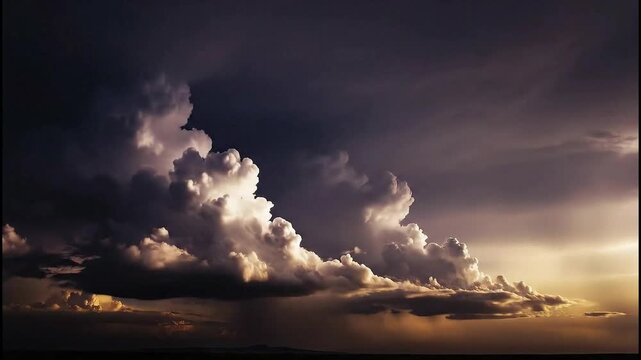 Dramatic Cumulonimbus Clouds at Sunset with Approaching Rainstorm, Majestic Sky Formation, Atmospheric Weather Phenomenon for Backgrounds