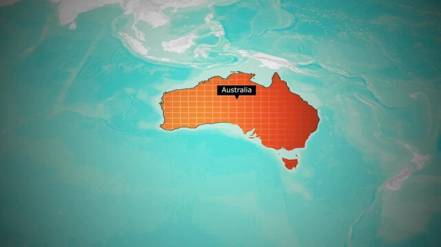 Heatmap style illustration showing Australia highlighted with temperature gradient overlay on world map