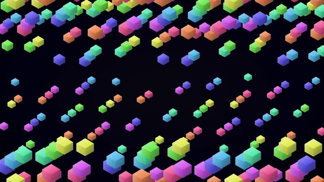 Dynamic Colorful Cubes Floating And Rotating On An Abstract Black Background