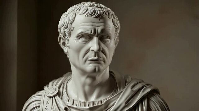 A finely crafted white marble bust of the ancient Roman statesman and general Gaius Julius Caesar.
