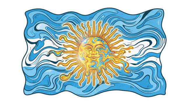 Flag displays a stylized golden sun centered on flowing blue waves.