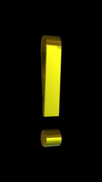 nice 3d golden glossy Exclamation mark in parentheses mark icon logo simple rotation in dark background 4k video 9 to 16 ratio video