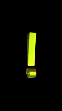 cool nice 3d golden glossy Exclamation mark in parentheses mark icon logo simple rotation in dark background 4k video 9 to 16 ratio video
