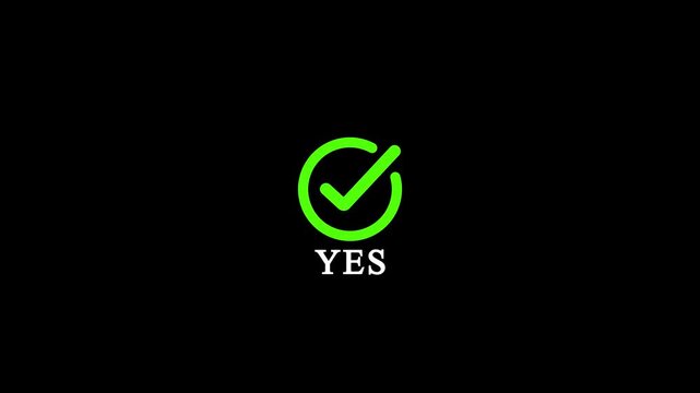 Green checkmark yes animation on black background, for success and, approval