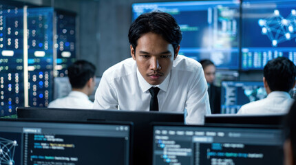Fototapeta premium It professional monitoring data center security in control room