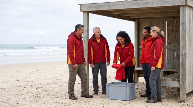 Volunteer group debriefs after a coastal safety practice