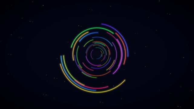 Mesmerizing Seamless Loop Animation Of Concentric Colorful Arcs Rotating Hypnotically On A Dark Starry Background