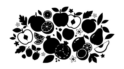 Mixed organic fruit composition vector silhouette illustration featuring apple orange lemon pear pomegranate and berry elements isolated on white background © MdSabbir
