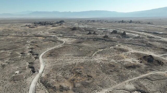 Trona Pinnacles Aerial Shot of Rock Formation Forward High California