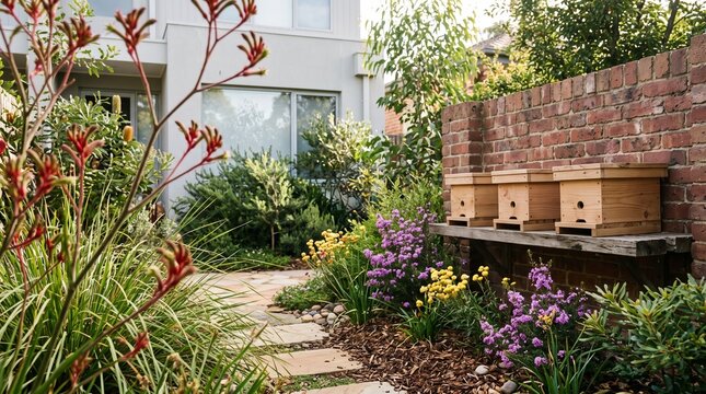 Pollinator courtyard with native stingless bee habitat