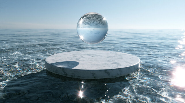 Crystal Sphere Levitating Above Water Platform