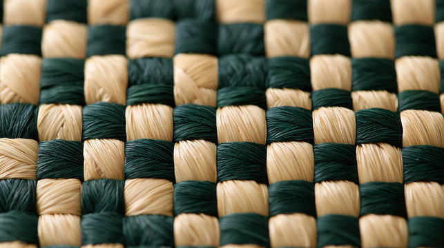 Woven Checkerboard Pattern Natural Fiber Textile Close-up