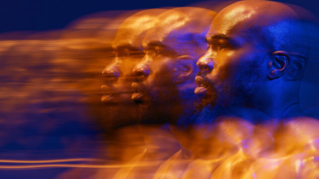 Multiple Exposures of Bald Man in Profile Portrait