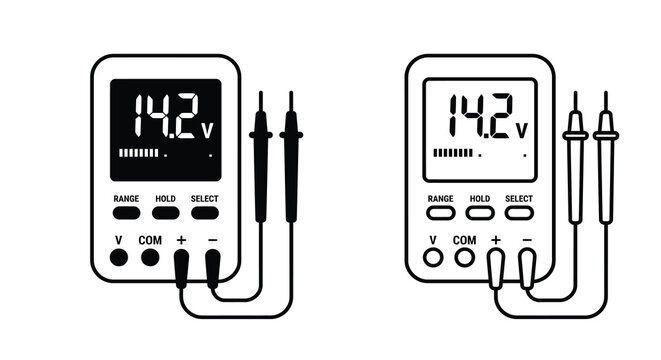 Digital Multimeters With Probes Black And White Line Art