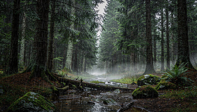 Rain in deep forest