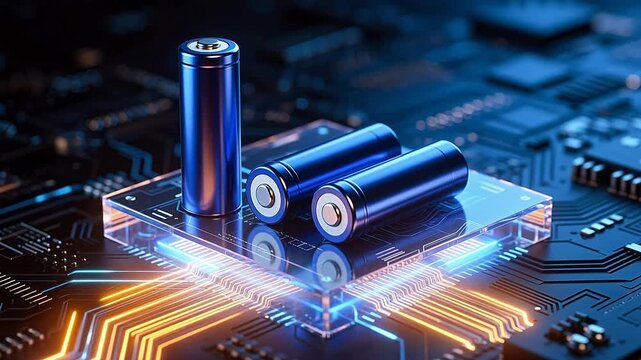 Glowing transparent circuit board with blue batteries