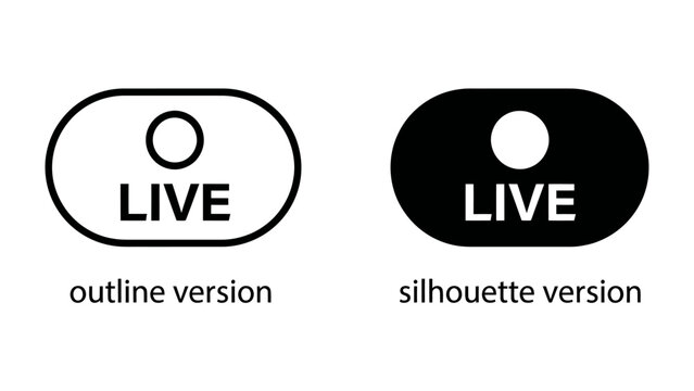 Live Broadcast Icon: Two distinct icons, one outlined and one silhouetted, both featuring a central circle above the word LIVE to signify live broadcasting.