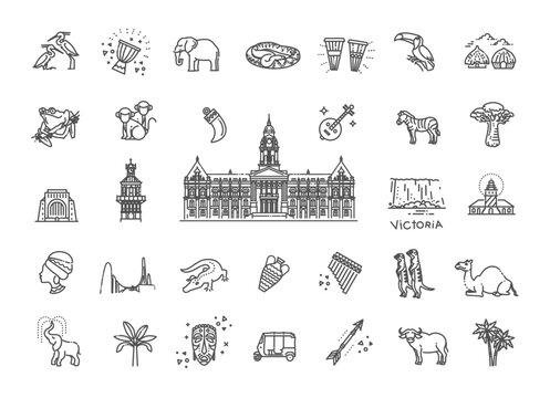 Africa jungle ethnic culture travel icons set