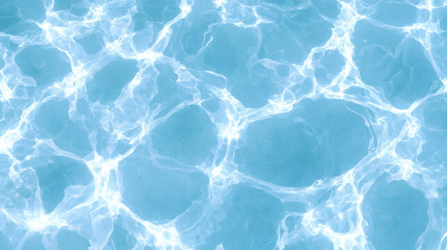 Top View Bright Blue Water Caustics Ripples Reflection On Pool Surface

