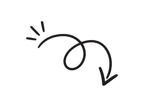 Curved doodle arrow pointing downwards with a bouncy spring motion effect on a white background.