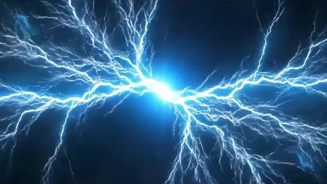 A powerful burst of blue electrical energy creating a network of lightning-like arcs against a dark background.