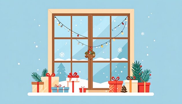 Christmas nativity scene with wooden stable window.