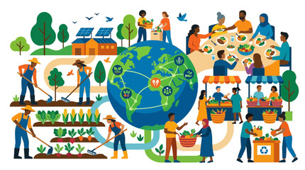 Naklejka premium Global Community Working Together for Sustainability and Healthy Living