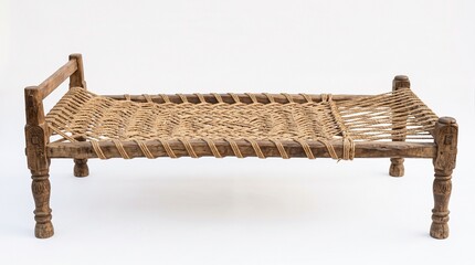 Traditional handmade wooden woven rope bed or charpai © Muhammad
