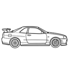 Fototapeta premium Classic Coupe Sports Car Silhouette with Spoiler and Alloy Wheels
