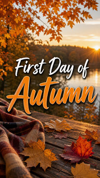 First Day of Autumn Cozy Blanket Maple Leaves Lake Sunset