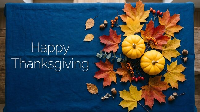 Autumn Maple Leaves on Blue Background with Pumpkin and Harvest Decoration for Fall Halloween Thanksgiving Seasonal Celebration Vector Illustration